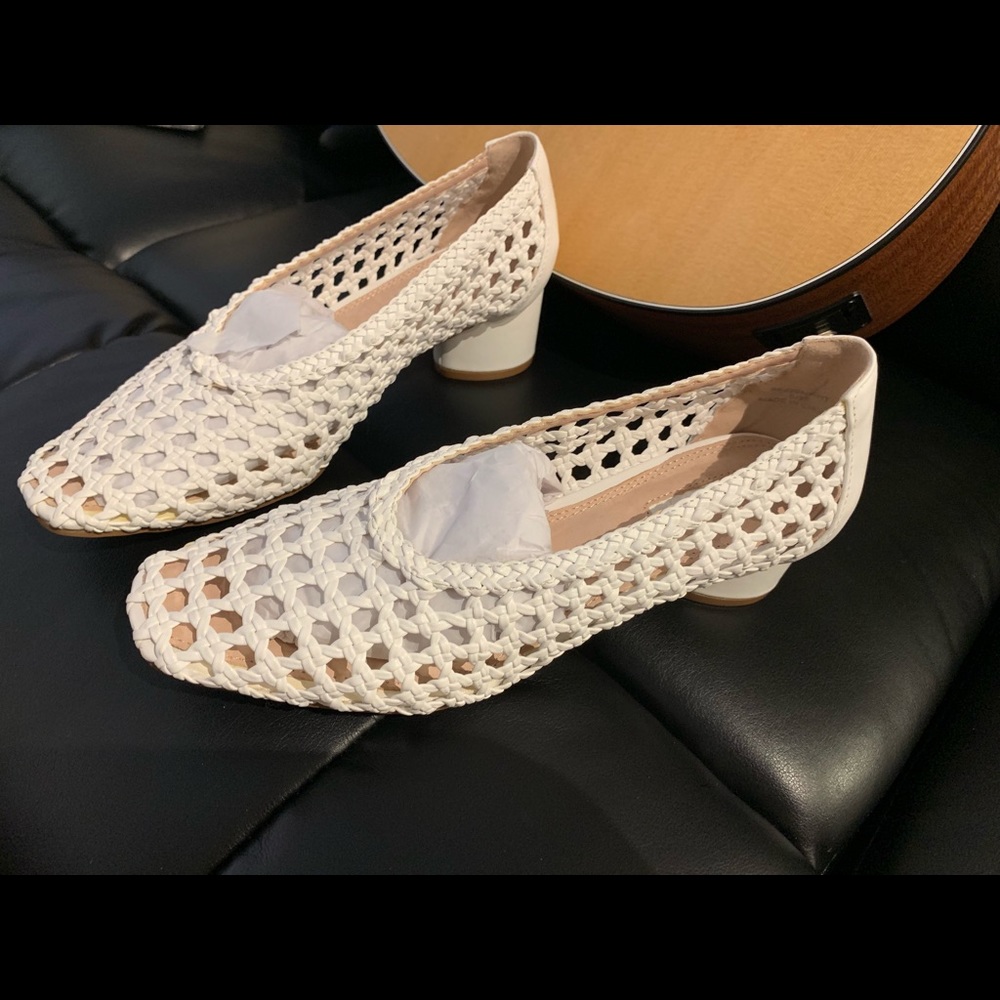 [Topshop] Joice woven white mid heel shoes